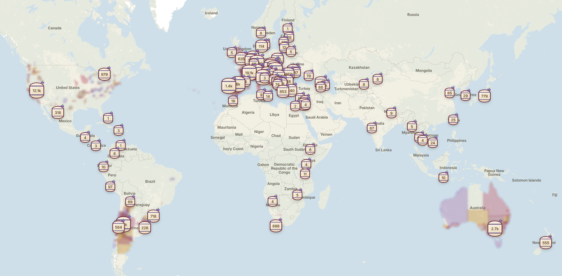 World Winery Map: 104 330 изби в 90 държави.